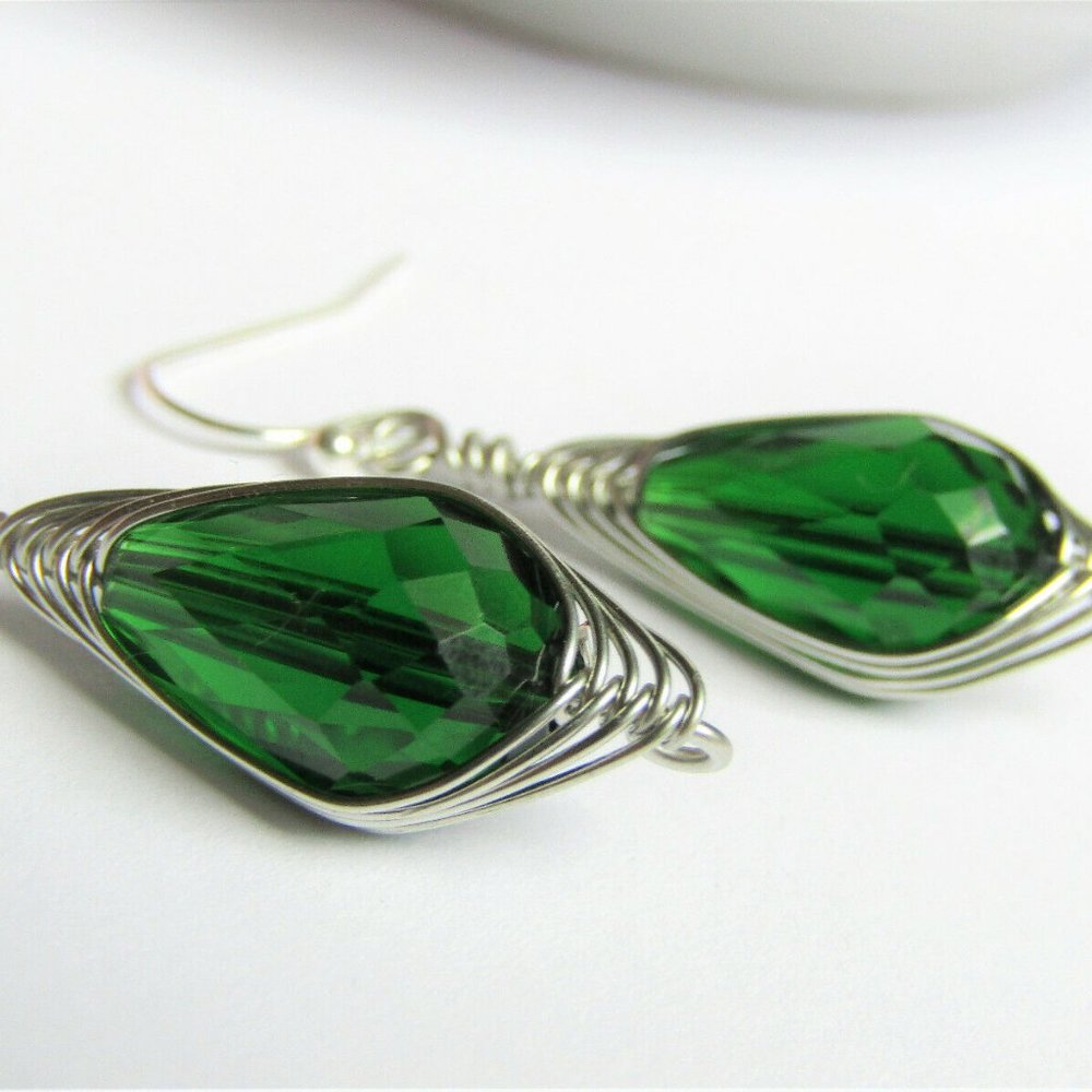 Faceted Green Crystal Artisan Earrings